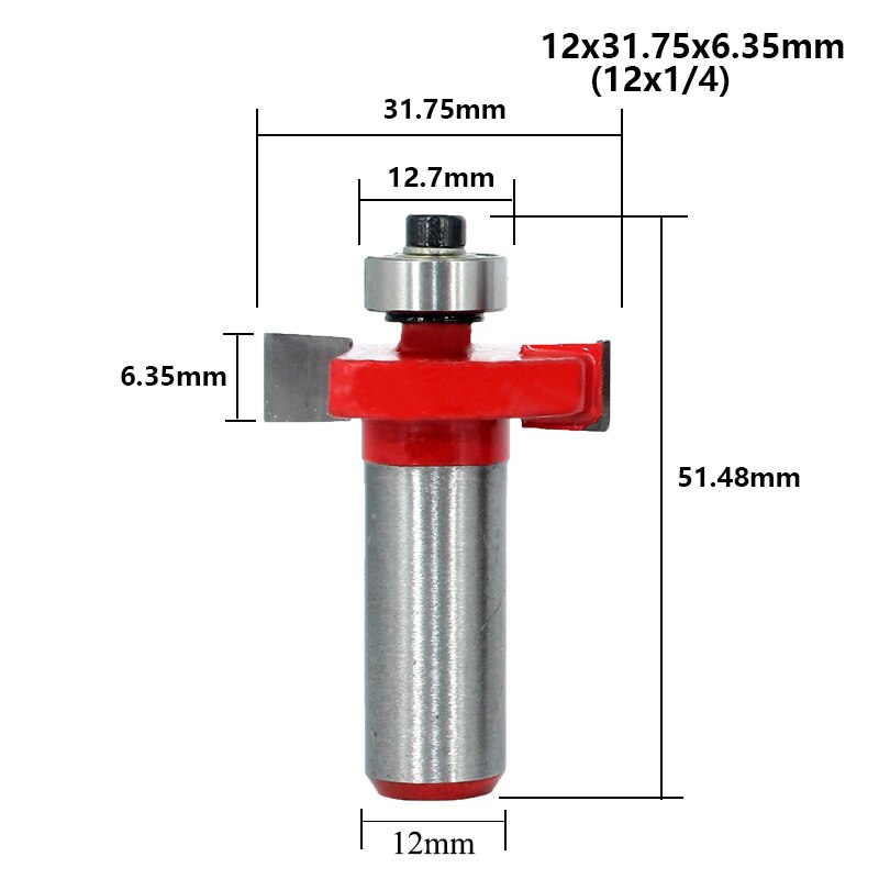 Broca enrutadora con ranura en T, vástago 12mm, 1/2, con ranura de rodamiento, cortador tipo T, herramienta de carpintería para madera, 1 ud.