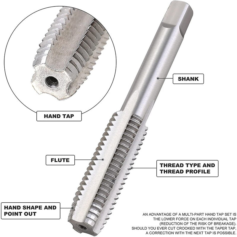 Grifo de rosca de mano, herramienta de roscado esencial en forma de T, grifo de trinquete con mango en T con conector métrico de rosca de tornillo de máquina, 7 Uds.