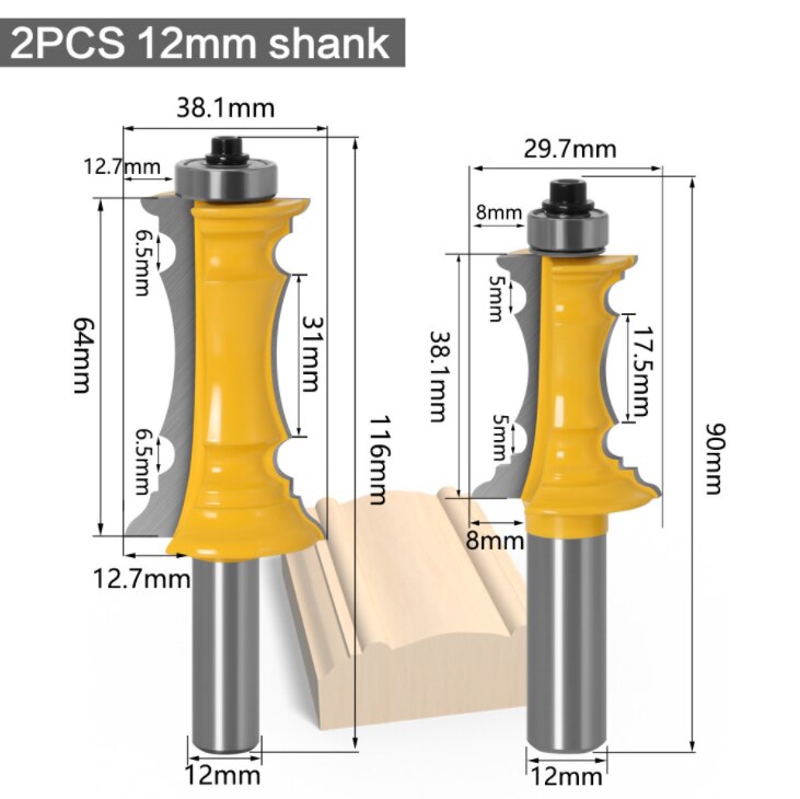 2 PCS Router Bit Set, 1/2-Inch Shank Woodworking Wood Molding Cutter, Mitered Panel Cabinet Door Router Bits