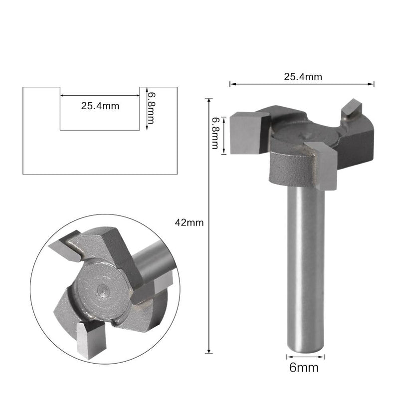 6mm Shank 1/4 shank 3 teeth T-Slot Router Bit Milling Straight Edge Slotting Milling Cutter Cutting Handle