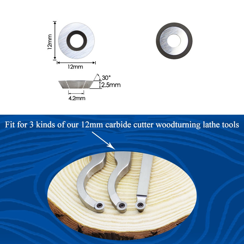 Ci3-insertos de carburo redondos de 12x2,5mm, cuchillas cortadoras para torno DIY, herramienta hueca para acabado de torneado de madera, 10 Uds.
