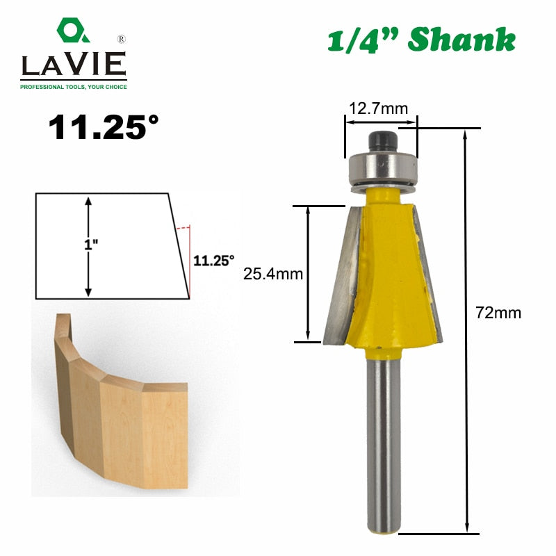 1pc 1/4 Shank 11.25 Degree Chamfer Bevel Edging Router Bit Tungsten Carbide Milling Cutter