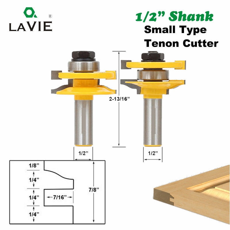 2 uds 12mm 1/2 vástago Panel de puerta gabinete Tenon Router Bit Set fresa para cortador de carpintería herramientas de corte de madera