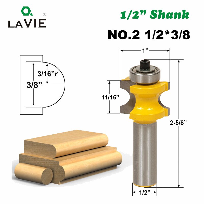 1 PC 12mm 1/2 Shank Bullnose Half Round Bit Endmill Router Bits Wood 2 Flute Bearing Woodworking Tool