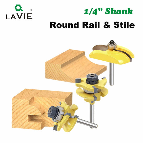 3pcs 1/4" Shank Round Rail & Stile Router Bits Set Cove Raised Panel Cutting Milling Cutter for Wood Woodworking Tools