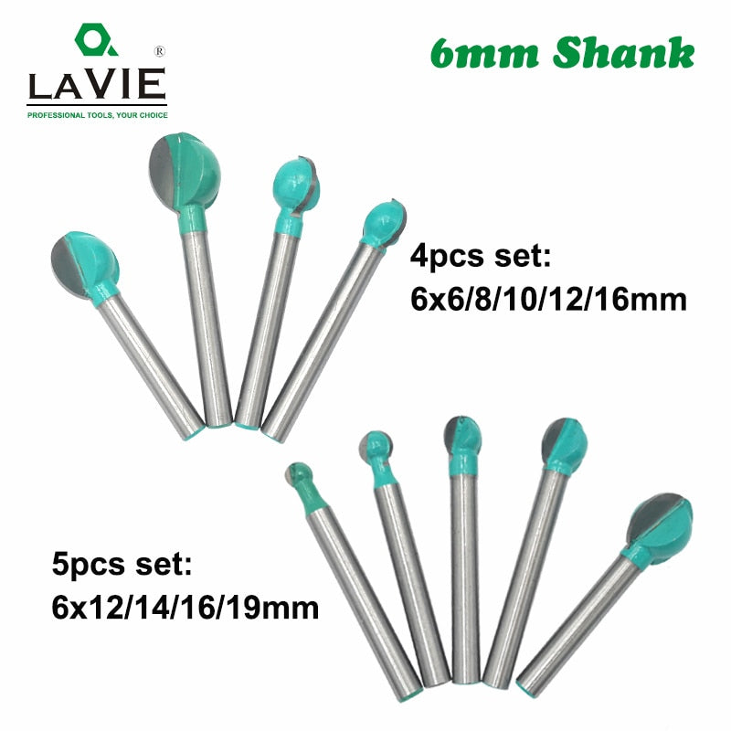 4 Uds. 5 uds. Broca enrutadora de punta de bola de vástago de 6mm para ensenada de madera broca de fresado CNC núcleo de radio carburo de tungsteno 6003