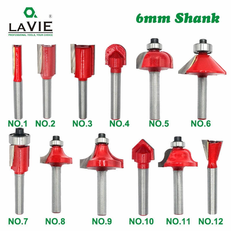 6mm Shank Router Bit Straight T Bit V Flush Trimming Cleaning Round Corner Cove Box Bits Milling Cutter for Wood MC06010