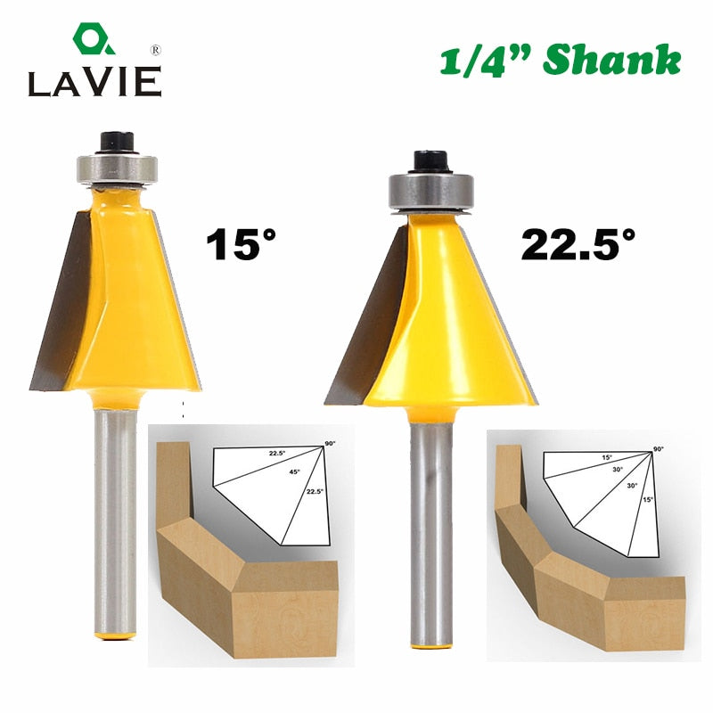 1pc 1/4 "vástago 15 grados 22,5 grados chaflán biselado enrutador de bordes fresadora