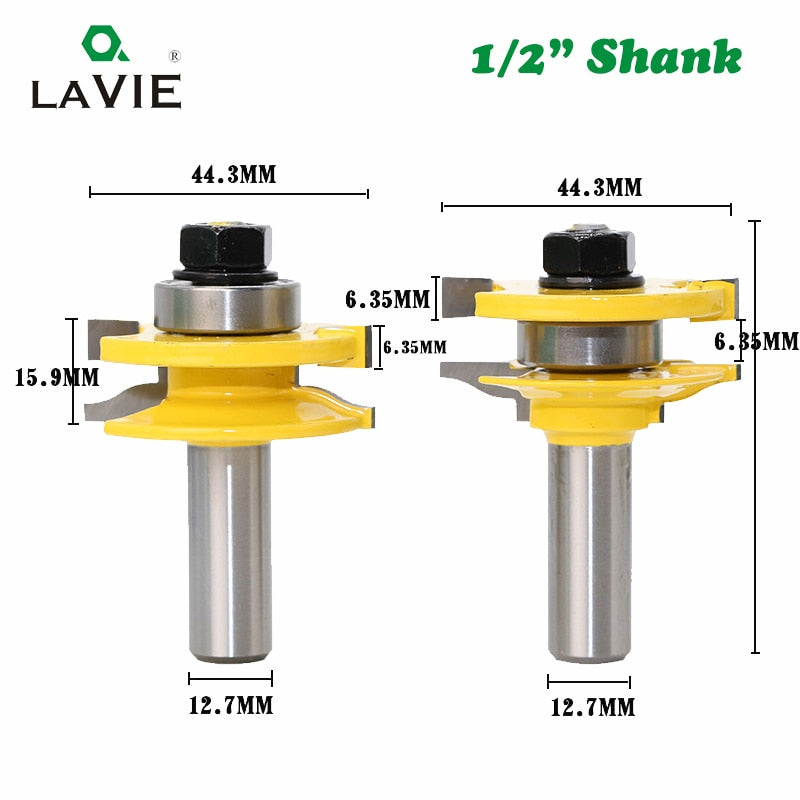 2pcs 12mm 1/2 Shank Door Panel Cabinet Tenon Router Bit Set Milling Cutter For Woodworking Cutter Cutting Wood Tools