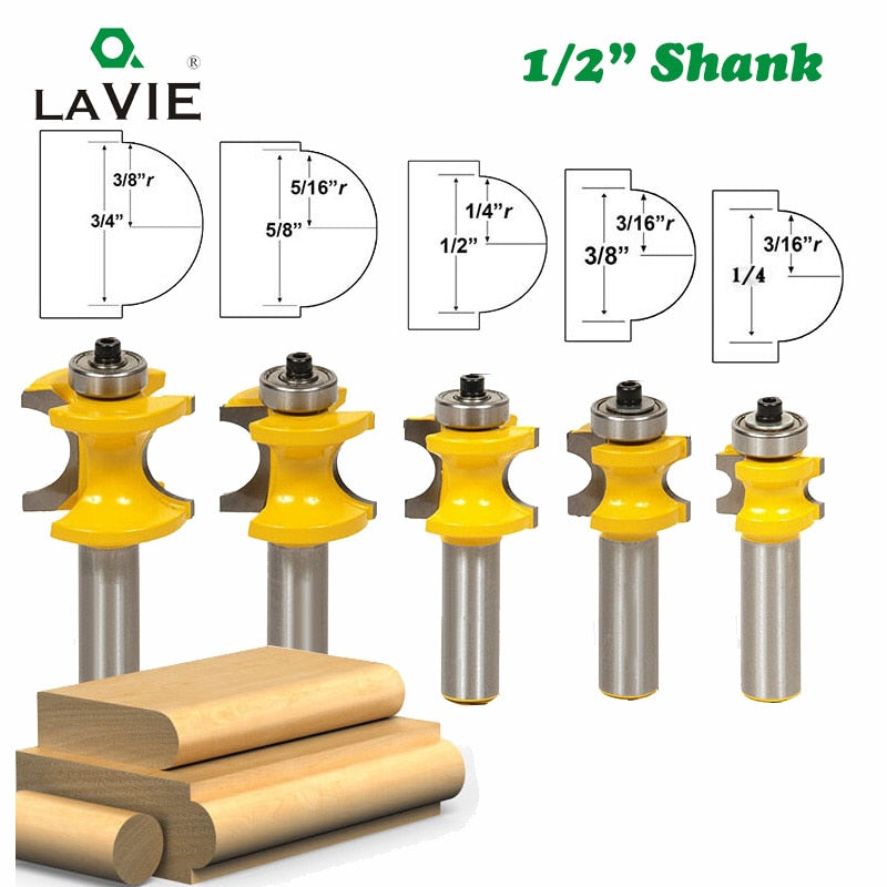 1 PC 12mm 1/2 vástago Bullnose media punta redonda fresa enrutadora brocas madera 2 flauta rodamiento herramienta de carpintería