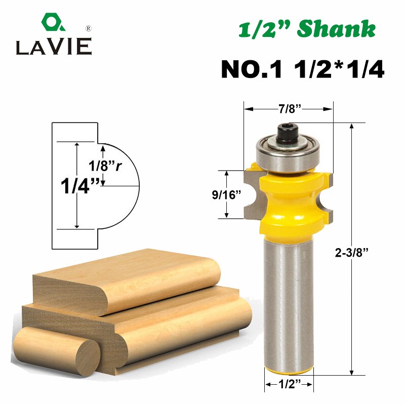 1 PC 12mm 1/2 Shank Bullnose Half Round Bit Endmill Router Bits Wood 2 Flute Bearing Woodworking Tool