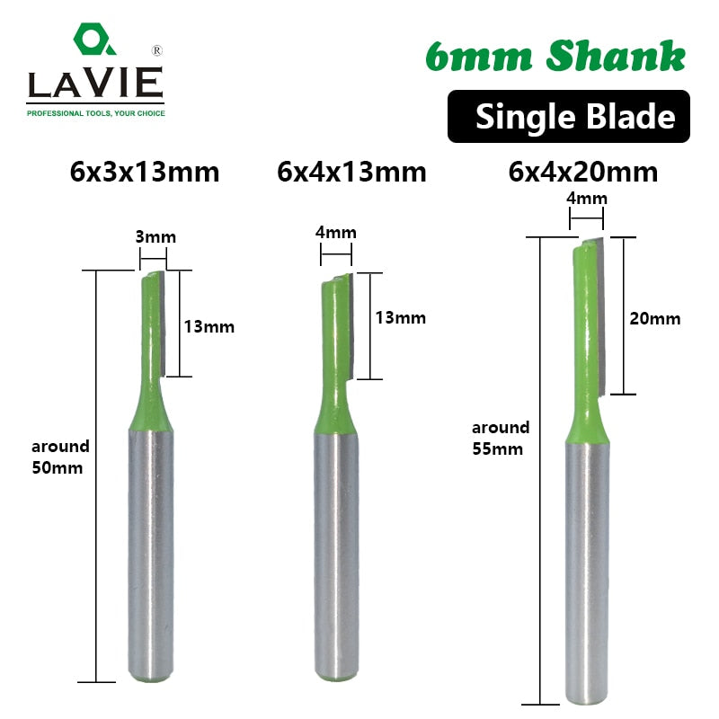 6mm Shank Straight Bit Tungsten Carbide Single Double Flute Router Bit Wood Milling Cutter for  MC06020