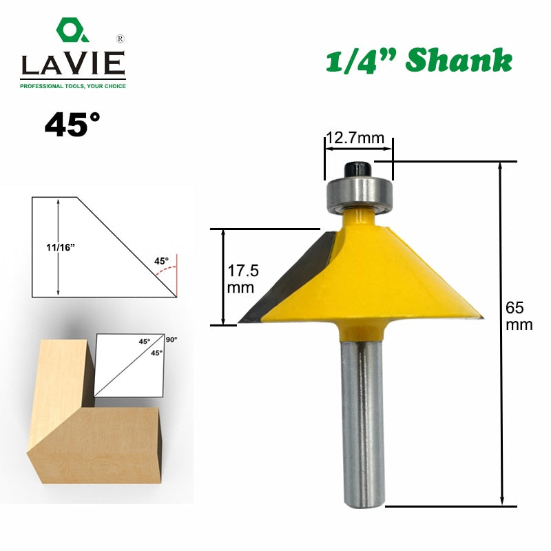 1pc 1/4 Inch Shank 45 Degree Chamfer Bevel Edging Router Bit Milling Cutter