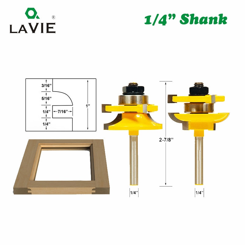 3pcs 1/4" Shank Round Rail & Stile Router Bits Set Cove Raised Panel Cutting Milling Cutter for Wood Woodworking Tools