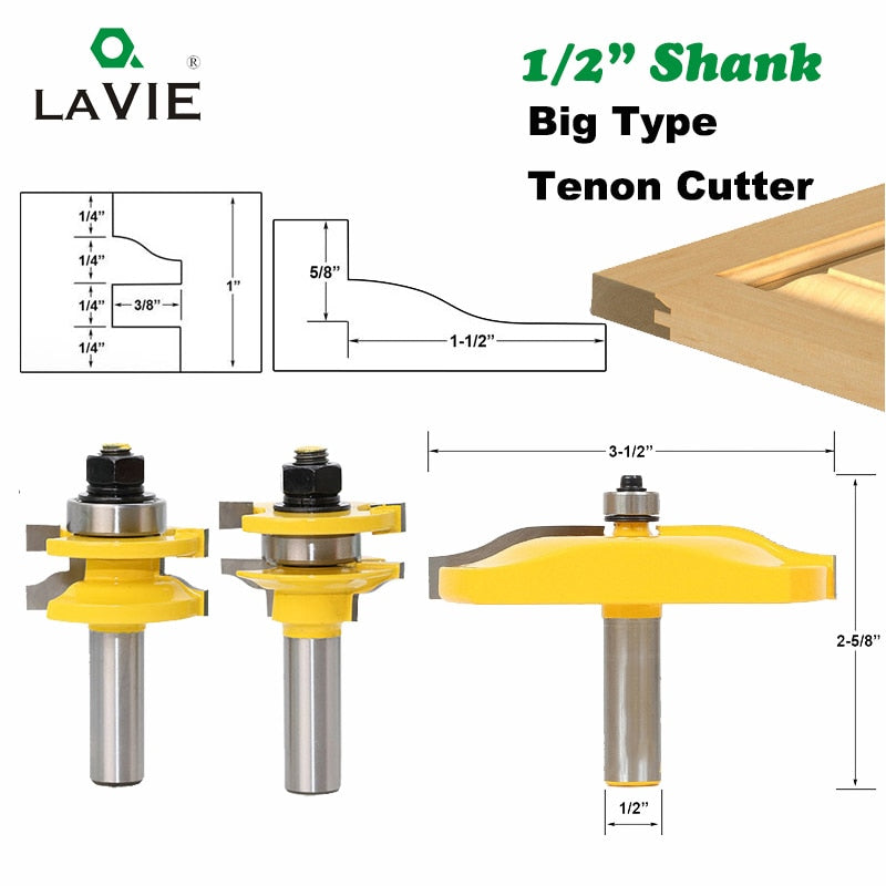 3pcs 12MM 1/2" Shank Rail & Stile Ogee Blade Cutter Panel Raised Cabinet Router Bit Set Door Tenon Woodworking Tools