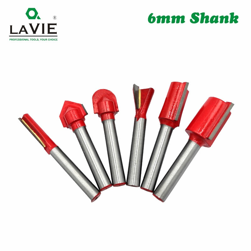 6mm Shank Wood Router Bit Straight T V Flush Trimming Cleaning Round Corner Cove Box Bits Milling Cutter for MC06012