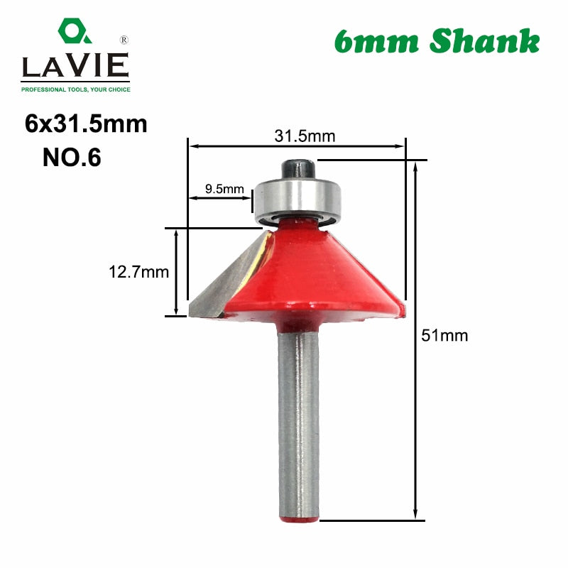 6mm Shank Router Bit Straight T Bit V Flush Trimming Cleaning Round Corner Cove Box Bits Milling Cutter for Wood MC06010