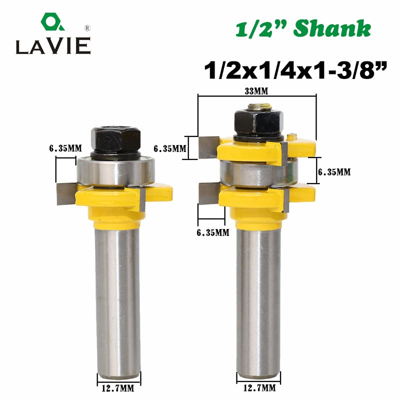 1/2 Shank 12mm Milling Cutters Router Bit Tongue & Groove 3 Teeth T-shape for Wood Milling Cutter Set