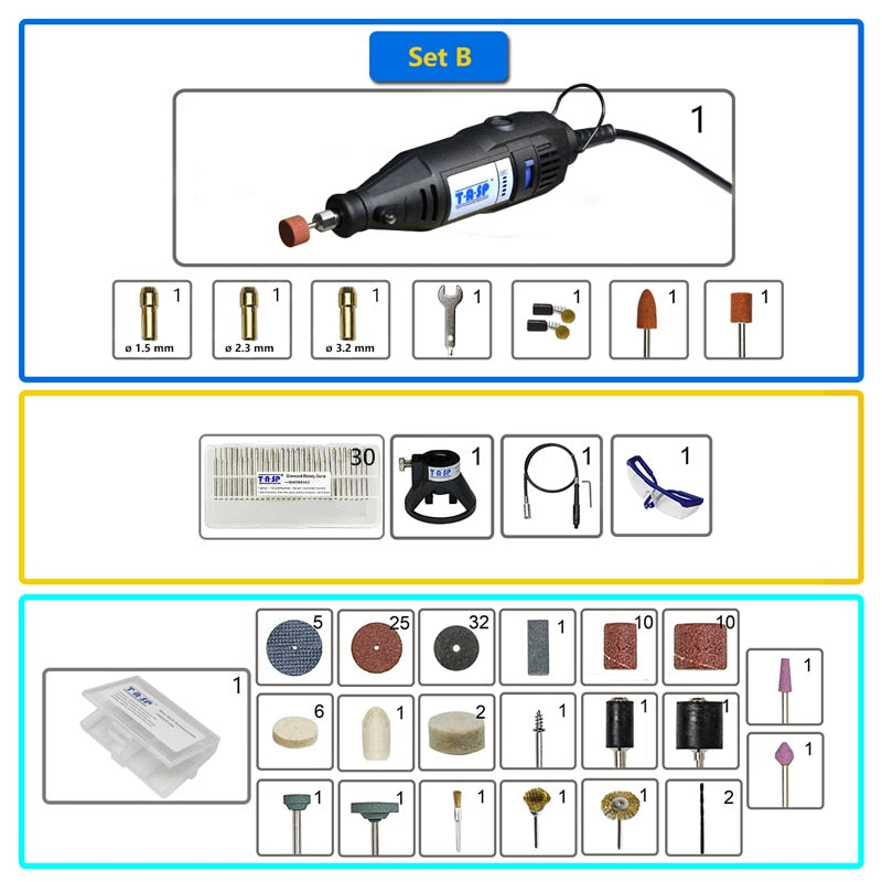 Juego de Herramientas rotativas Dremel de 230V y 130W, Mini taladro eléctrico, Kit de molienda con accesorios, herramientas eléctricas para proyectos artesanales