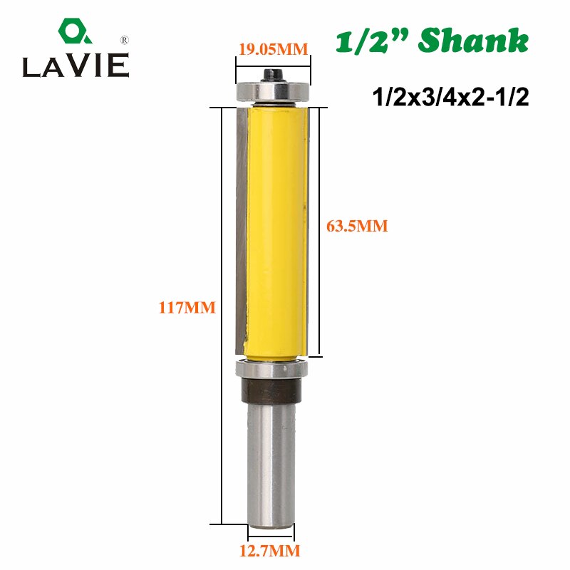 Fresa para cortadores de madera, 1 unidad, 12mm, 1/2 vástago, rodamiento superior e inferior, patrón de ajuste al ras