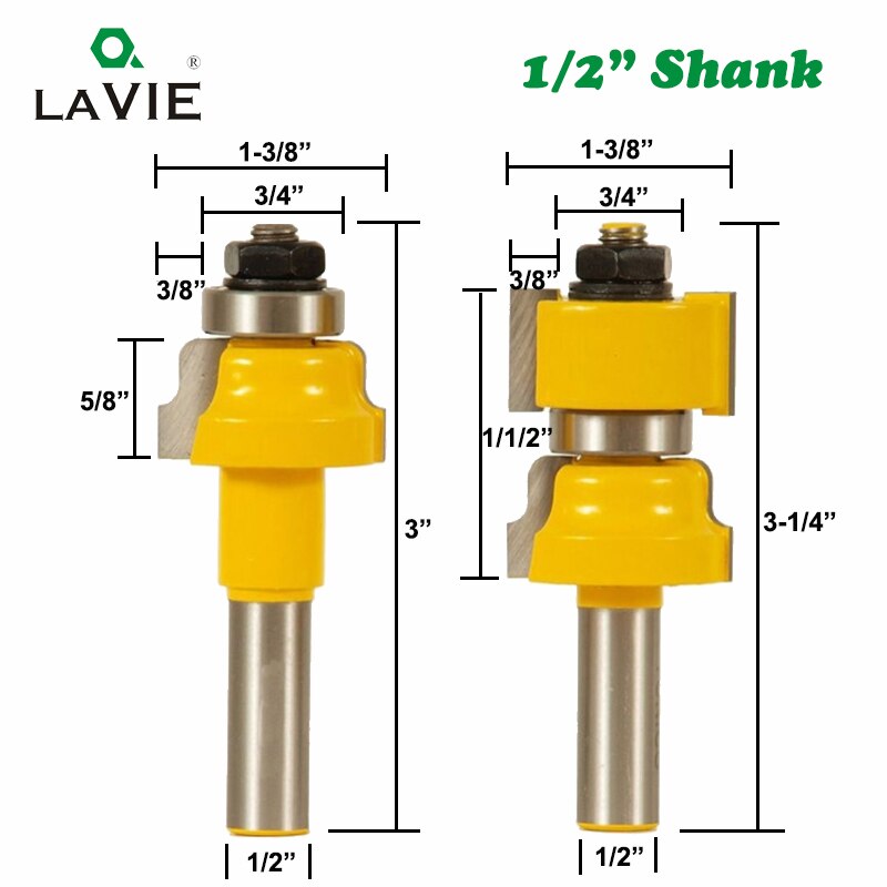 2pcs 12mm 1/2 Inch Shank Window Sash Router Bits Set Glass Door Tenon Milling Cutter Woodworking for Wood Machine