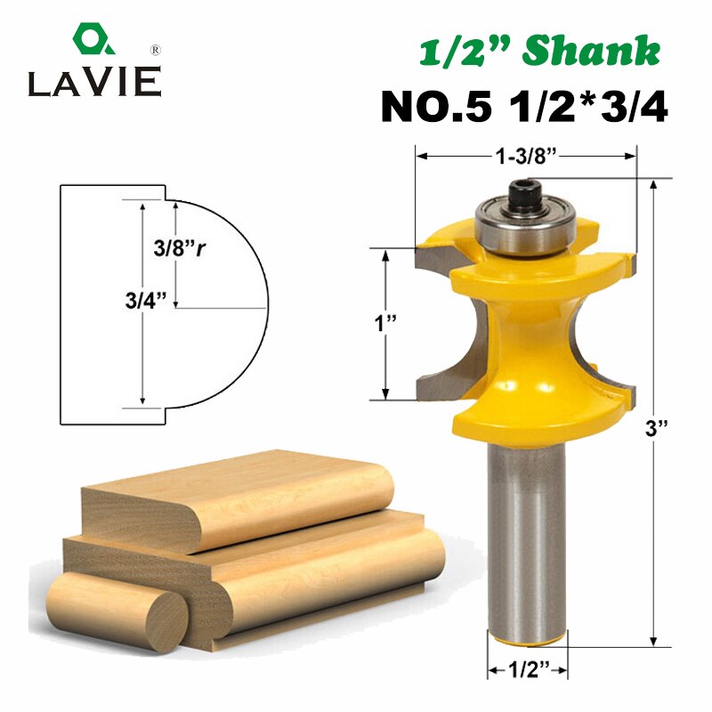 1 PC 12mm 1/2 Shank Bullnose Half Round Bit Endmill Router Bits Wood 2 Flute Bearing Woodworking Tool