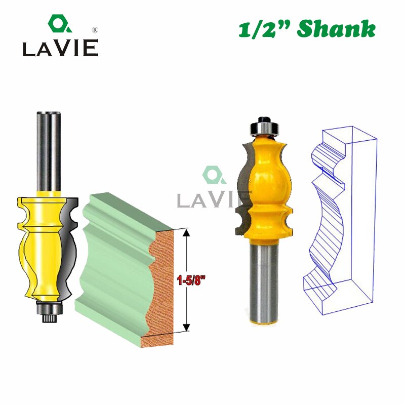 Cortador de cara de línea de broca enrutadora de moldeado de vástago de 12mm y 1/2 pulgadas para fresas arquitectónicas de madera herramienta de carpintería de carburo