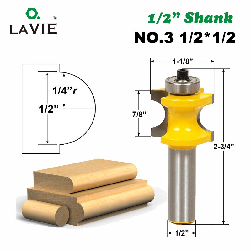 1 PC 12mm 1/2 Shank Bullnose Half Round Bit Endmill Router Bits Wood 2 Flute Bearing Woodworking Tool