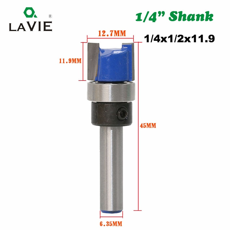 1PC 1/4 Shank Pattern Bit Flush Trim Bit Straight Bit with Bering Hinge Mortising Router Bit Wood Trimmer Cutter