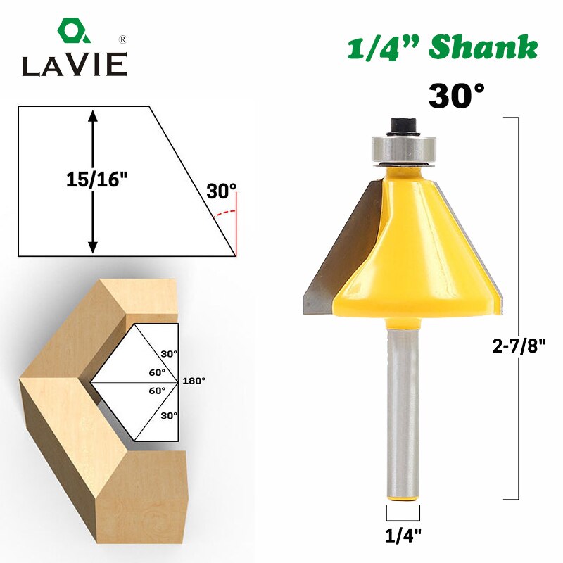 1 pieza 1/4 "6,35mm vástago 30 grados chaflán enrutador broca carpintería biselado ribete fresa