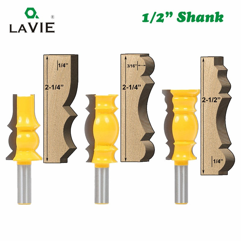 3pcs 12mm 1/2" Shank Crown Molding Router Bit Line Woodworking Cutter Tenon Cutter for Wood Woodworking Tools