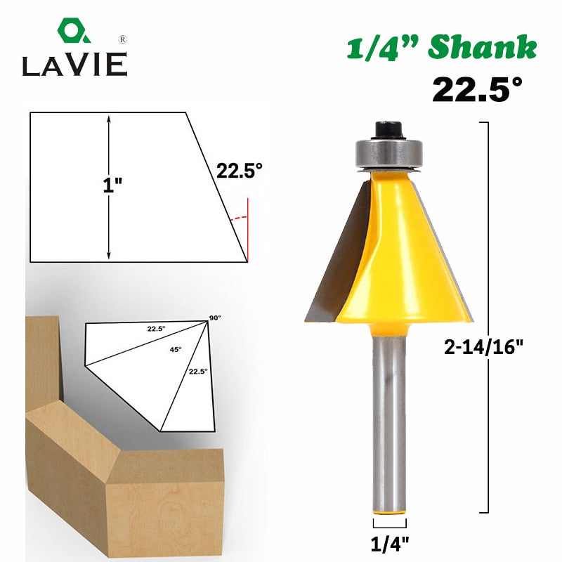 1pc 1/4" Shank 15 Degree 22.5 Degree Chamfer Bevel Edging Router Bit Milling Cutter