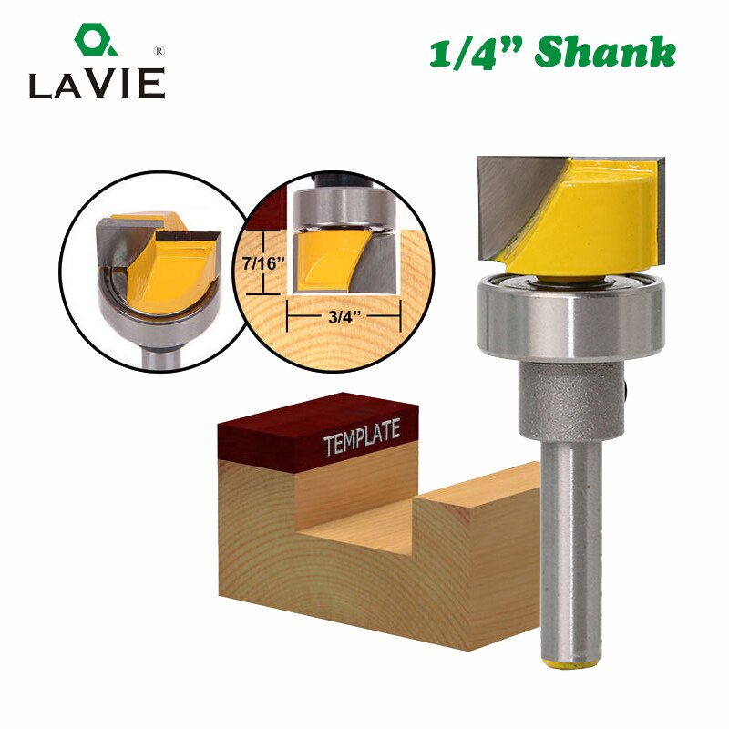 1 pieza 1/4 vástago STR. Broca con punta inferior con rodamiento, perfil de ranura cuadrada, enrutador para tallar, puerta, Panel de madera, cúter