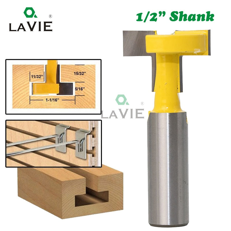 Broca enrutadora con mango con ranura en T, vástago de 12mm y 1/2 pulgadas, ranura de carburo de tungsteno recta para Fresa de madera, carpintería