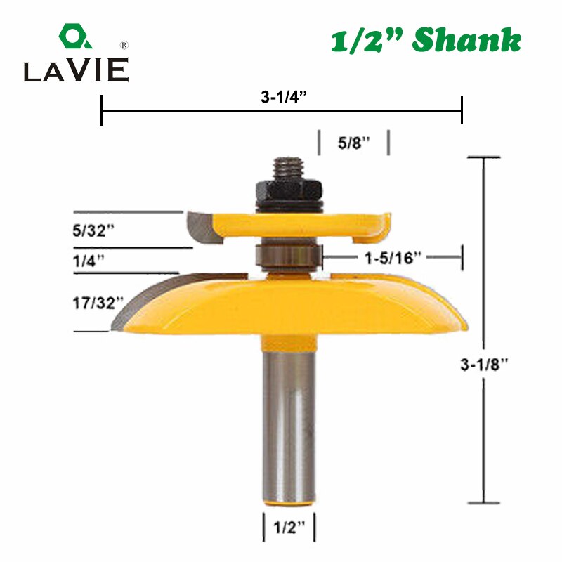 Broca enrutadora de Panel elevado con vástago de 12mm, 1/2, con cortador trasero, broca de espiga 3-1/4, fresa para carpintería, 1 ud.