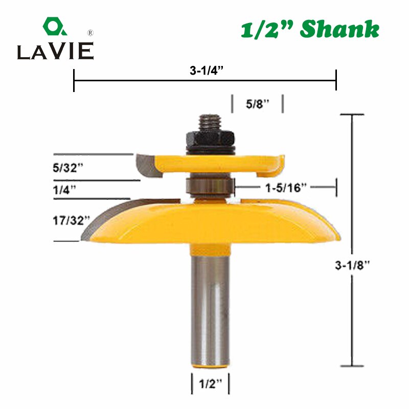 1pc 12mm 1/2 Shank Raised Panel Router Bit with Backcutter Cove 3-1/4 Tenon Bit Woodworking Milling Cutter