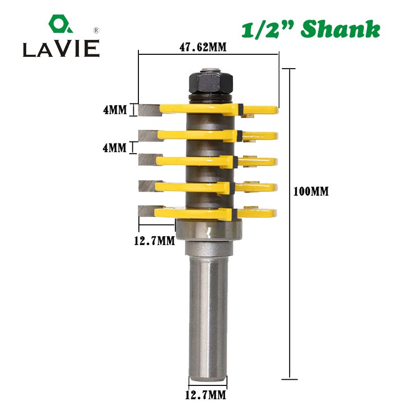 12MM 1/2" Shank 3 Teeth Box Finger Joint Router Bit Adjustable Woodworking Milling Cutter for Wood Hobbing Bits