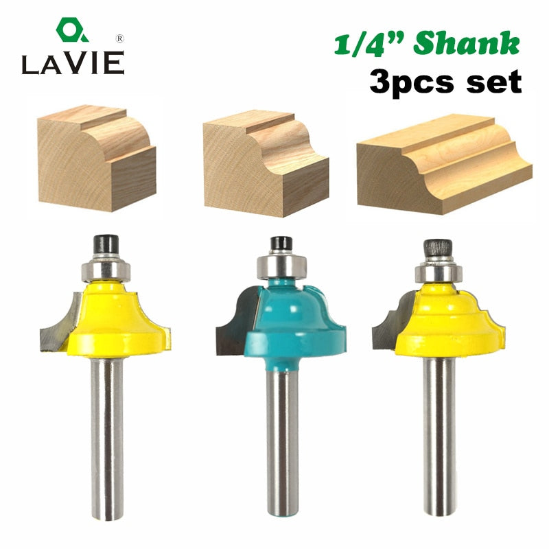 3pcs 1/4 Shank Wood Router Bits Set Beading Bit Roman Ogee Bit with Bearing Double Flutes Woodworking Tools Tungsten Carbide