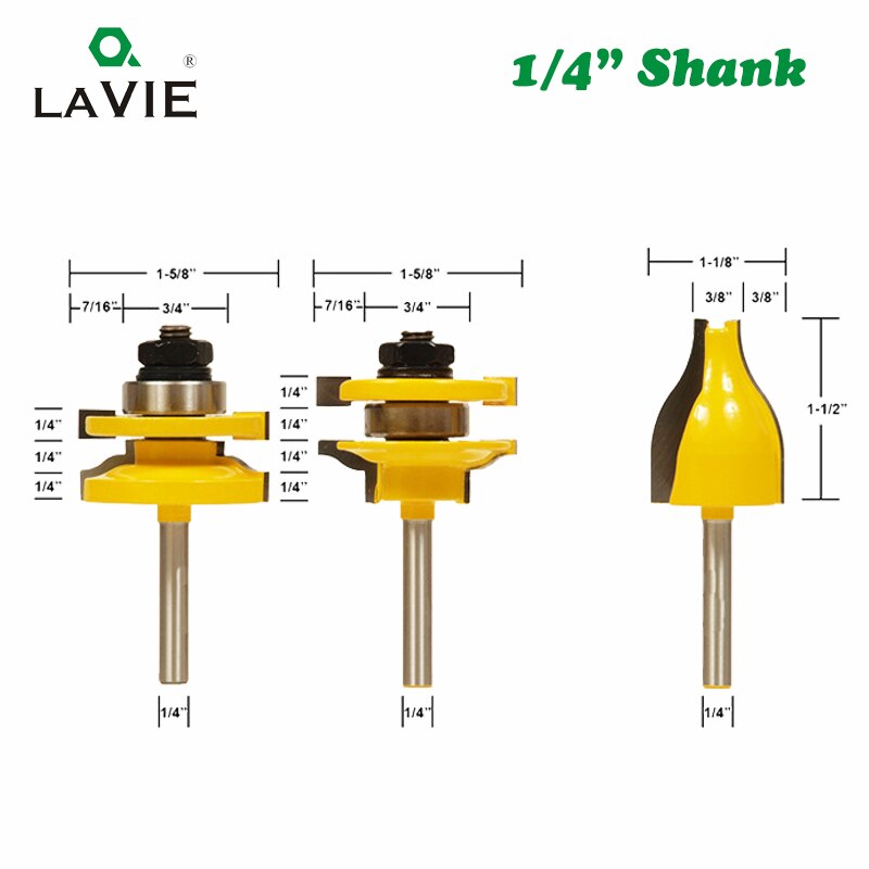 3pcs 1/4" Shank Door Rail & Stile Router Bits Set Vertical Raised Panel Bit Ogee Woodworking Tenon Milling Cutter Wood