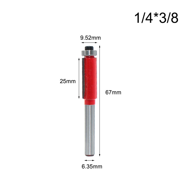 Broca enrutadora de acabado a ras para carpintería, vástago de 1/4 pulgadas, 6,35mm, cortador de madera con rodamiento, 1 ud.