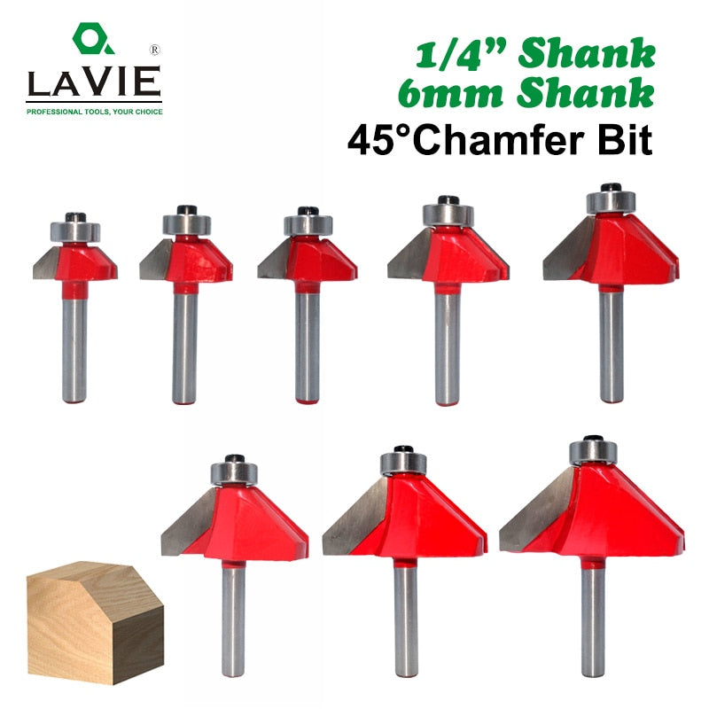 6mm 6.35mm Shank 45 Degree Chamfer Router Bit Edge Forming Bevel Woodworking Milling Cutter