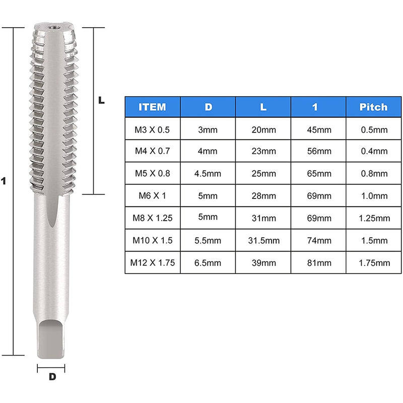 Grifo de rosca de mano, herramienta de roscado esencial en forma de T, grifo de trinquete con mango en T con conector métrico de rosca de tornillo de máquina, 7 Uds.