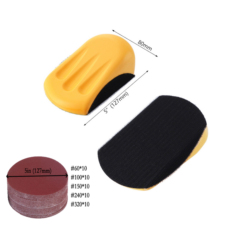 Sanded Cushion Block 5in Hand Held Grinding Block Wheel Rubber Elastic Grinding Disc Polishing Plate Flocking Sandpaper