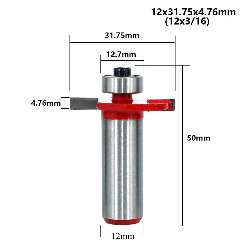 Broca enrutadora con ranura en T, vástago 12mm, 1/2, con ranura de rodamiento, cortador tipo T, herramienta de carpintería para madera, 1 ud.