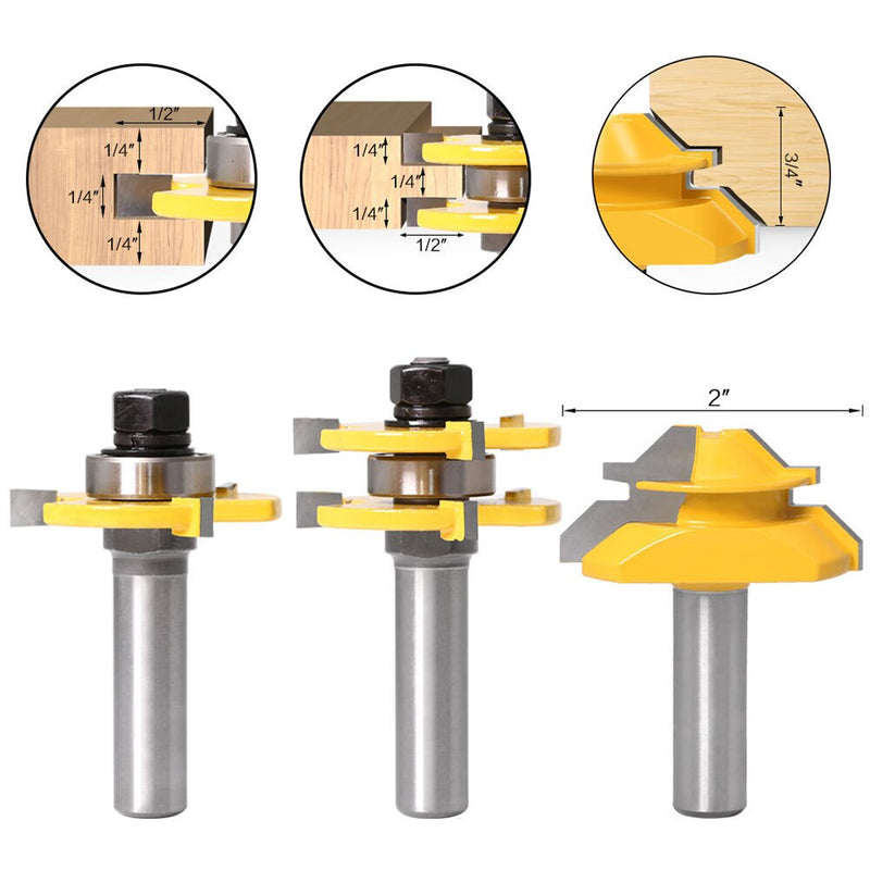 3PCS 1/4'' 12mm Woodworking Milling Cutters CNC Engraver Attachments Machine Wood Router Burrs Drill Bit Carpentry Tools