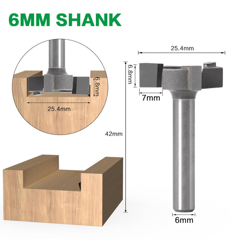 6mm 1/4" shank 3 teeth T-Slot Router Bit Milling Straight Edge Slotting Milling Cutter Cutting Handle