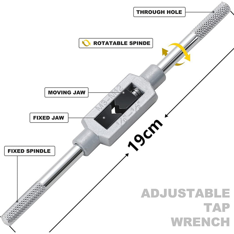 Grifo de rosca de mano, herramienta de roscado esencial en forma de T, grifo de trinquete con mango en T con conector métrico de rosca de tornillo de máquina, 7 Uds.