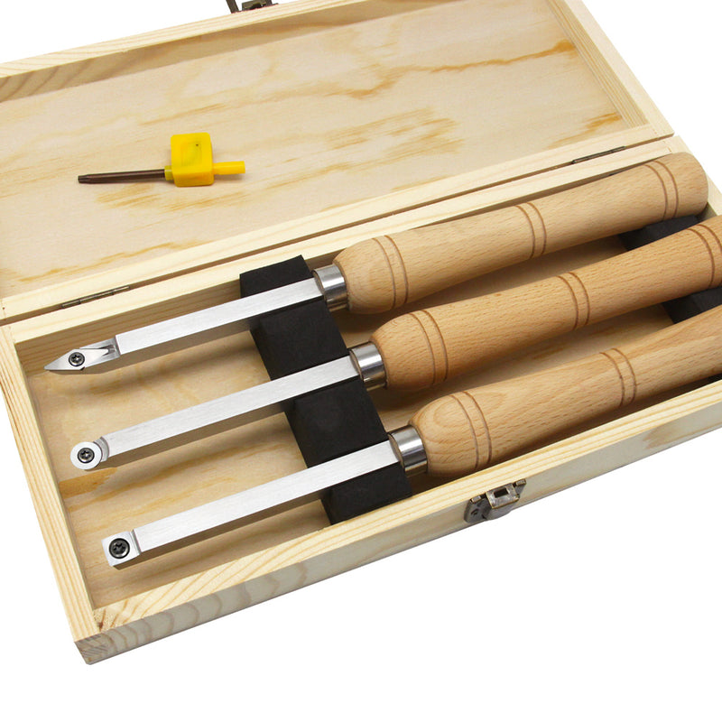 Mini Carbide Cutter Wood Turning Tools Set with Steel Arbor Beech Handle Woodturning Lathe Chisels for Woodworking