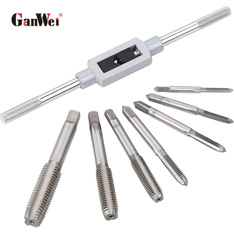 7 Pcs Screw Hand Thread Tap Essential Threading Tool T-shaped T-Handle Ratchet Tap with Machine Screw Thread Metric Plug