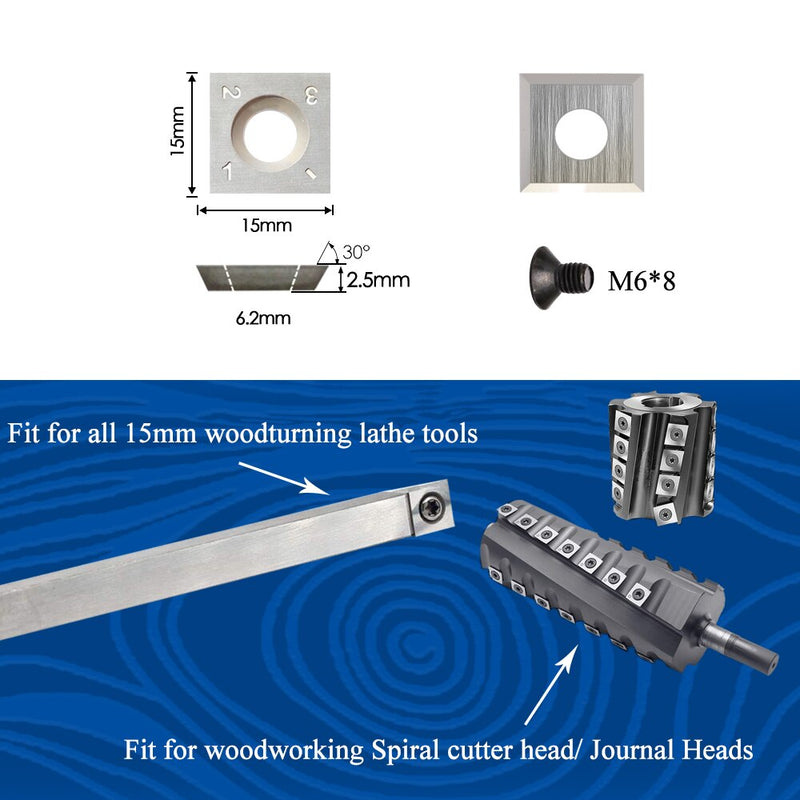 Insertos de corte de carburo de tungsteno cuadrados de 15mm para carpintería, herramientas de torneado de torno con cabezal cepillador helicoidal en espiral, 10 Uds.